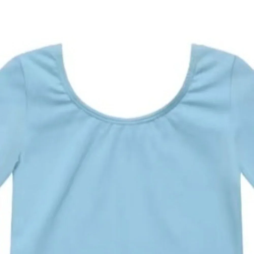 Danskin Childs L 12-14 Long Sleeve Leotard Sky Blue Scoop Neck Bodysuit Dance